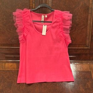 Anthropologie Dolan Pink Tulle Sleeve Tank Top XL